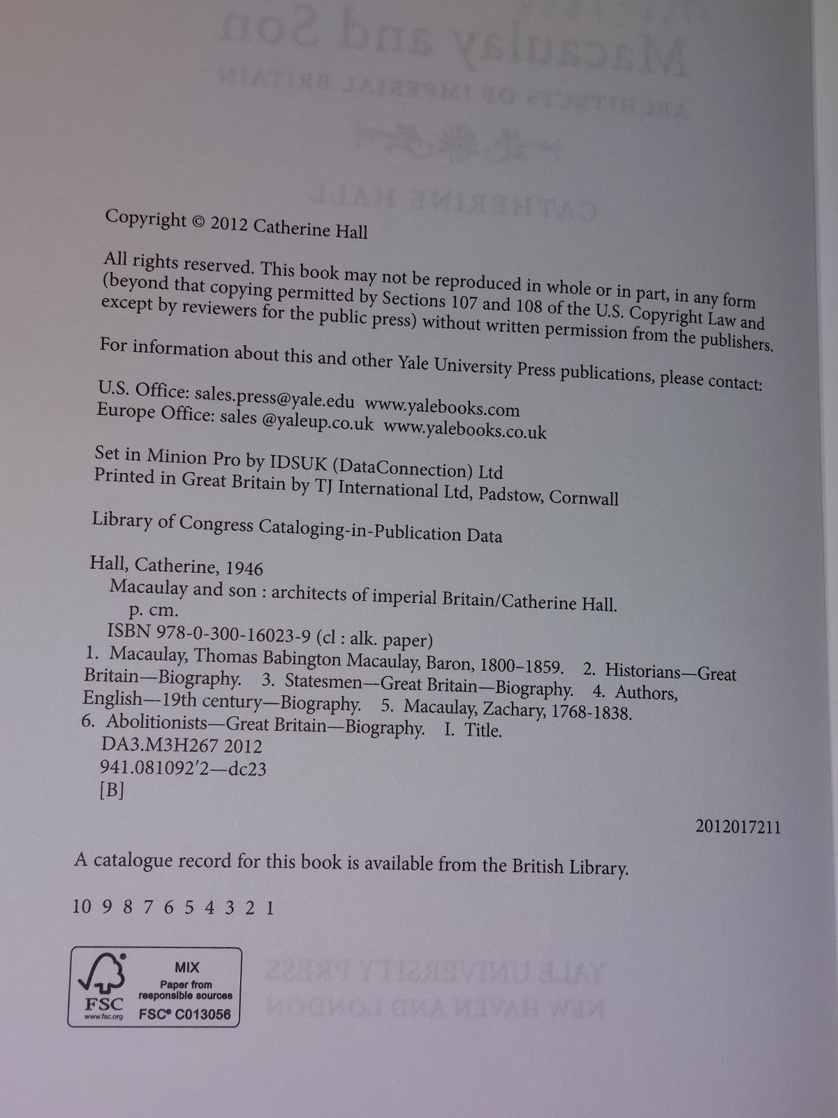 Macaulay & Son : Architects of Imperial Britain  Catherine Hall [Yale] 2012 hb3