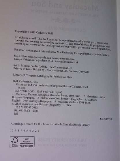 Macaulay & Son : Architects of Imperial Britain  Catherine Hall [Yale] 2012 hb3