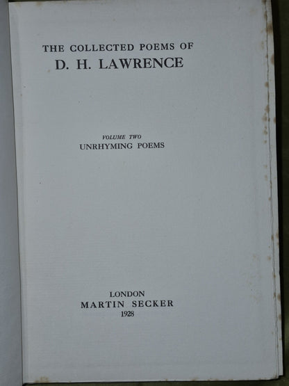 The Collected Poems of D. H. Lawrence (1928 First Edition) Complete Two Volumes3