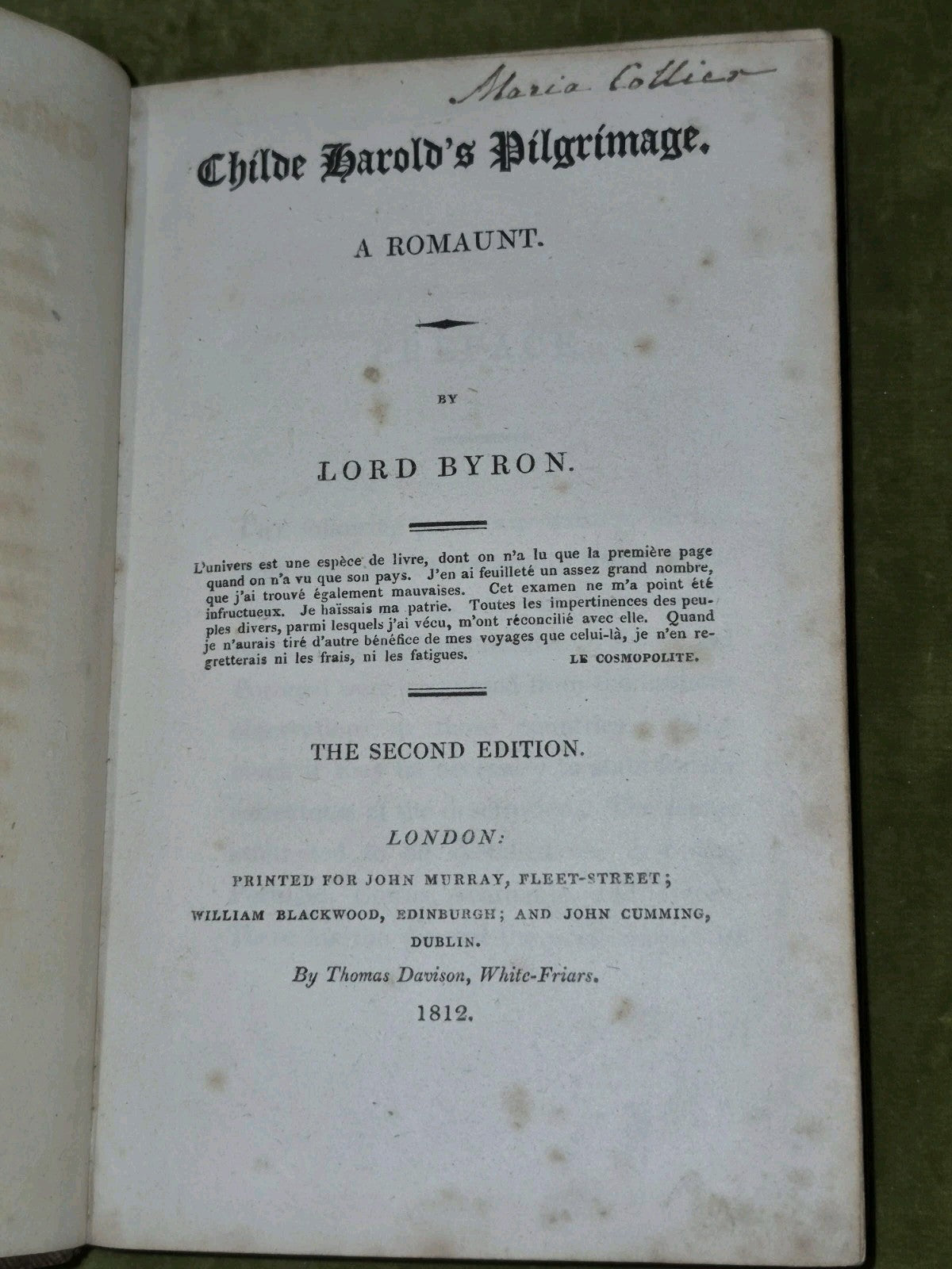 Childe Harold's Pilgrimage Lord Byron 1812 Second Edition John Murray5