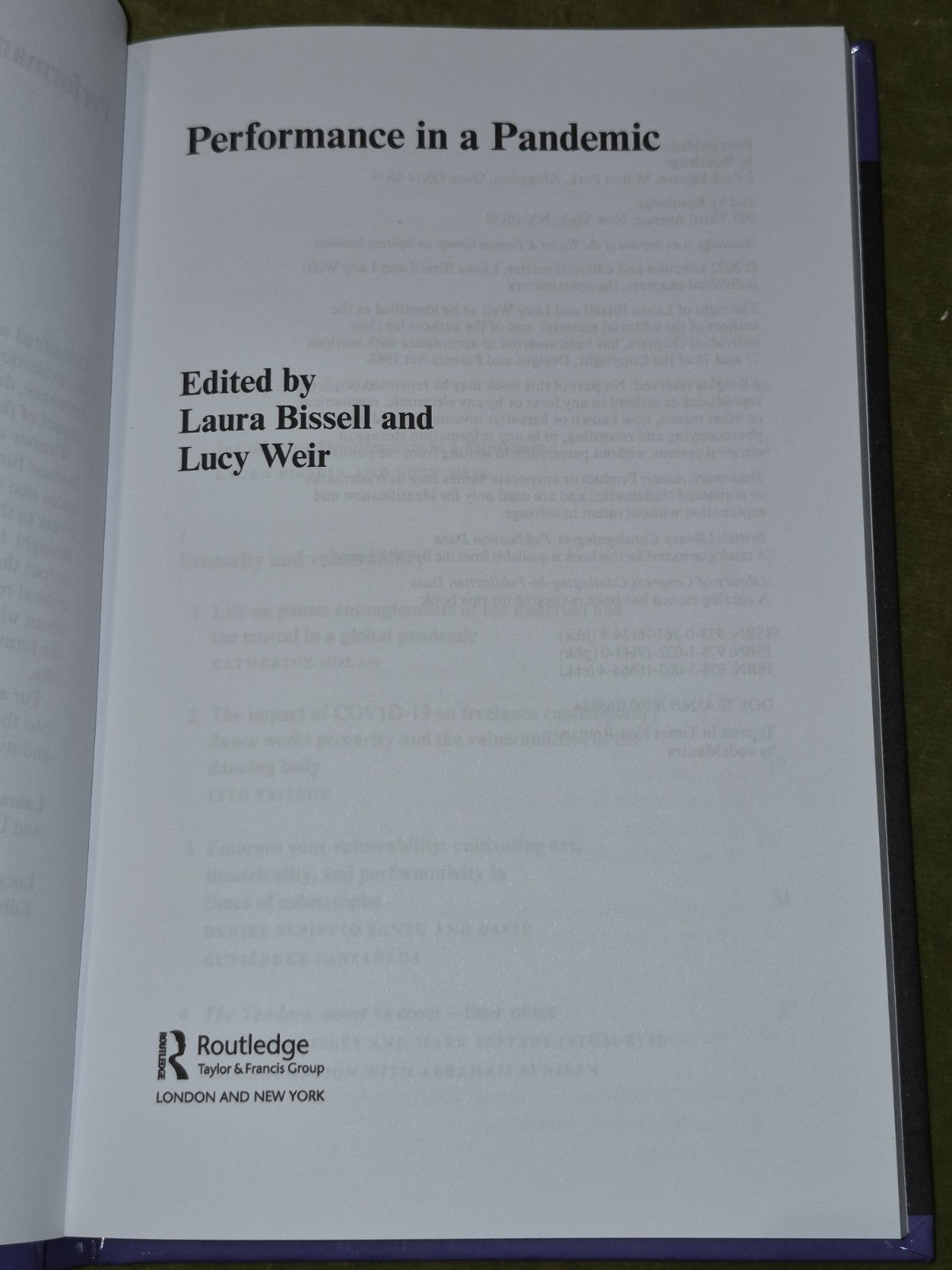 Performance in a Pandemic Laura Bissed Lucy Weir 2022 Hardback2