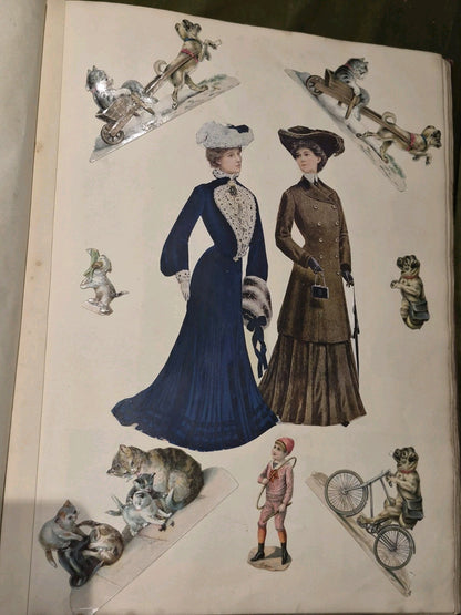 Edwardian Scrapbook Louis Wain & Fashion plates Full 80 pages  ephemera 16x11"7