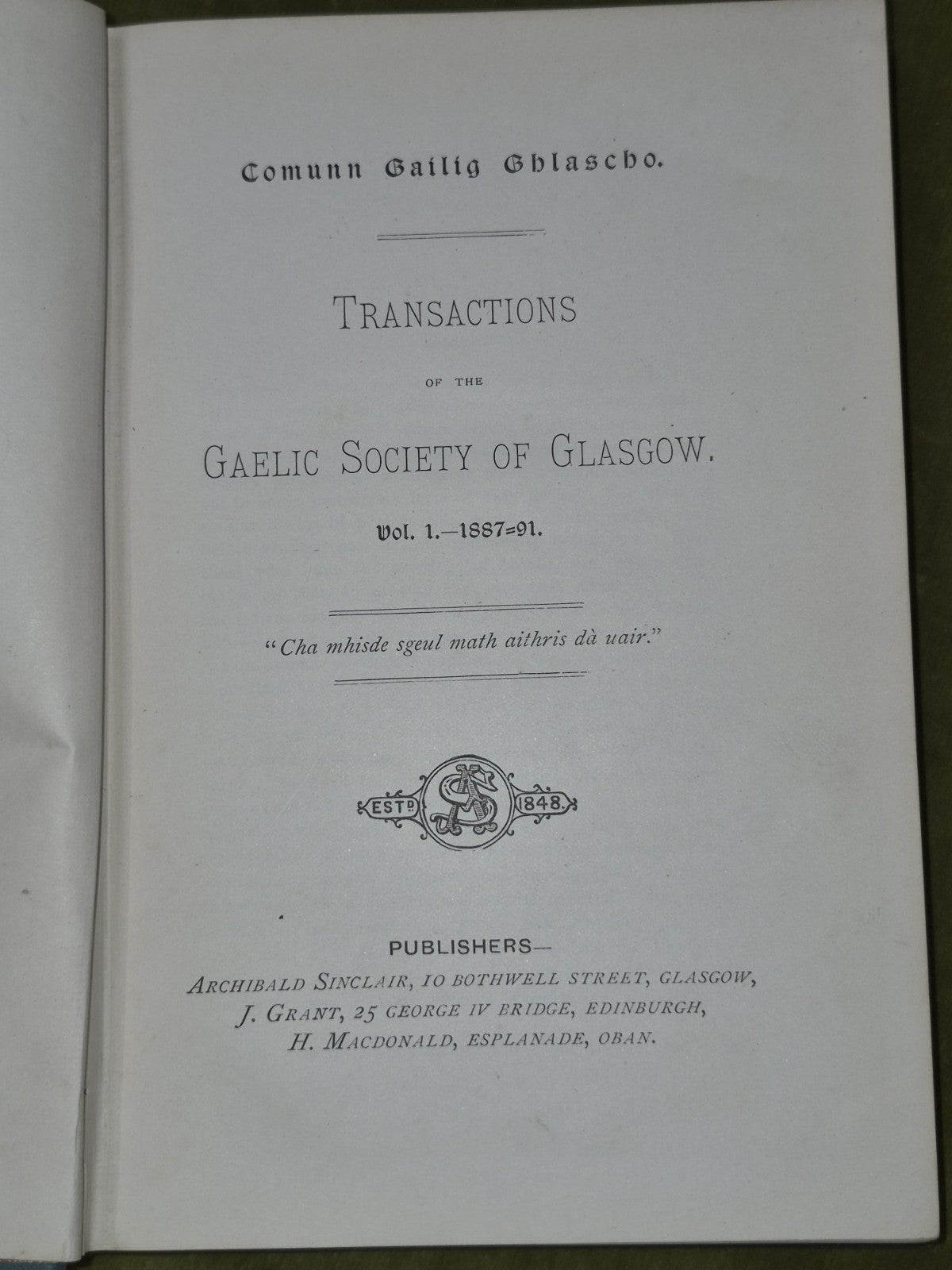Transactions of the Gaelic Society of Glasgow Vol I 1887-91 Archibald Sinclair4