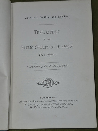 Transactions of the Gaelic Society of Glasgow Vol I 1887-91 Archibald Sinclair4