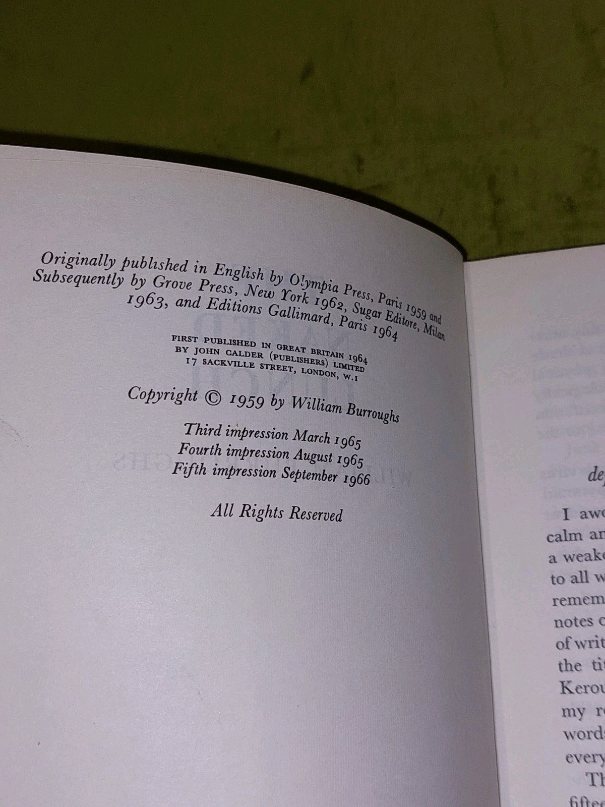 WILLIAM BURROUGHS The Naked Lunch UK 1st Edition, fifth impression 1966 DJ5
