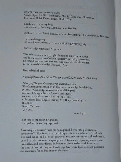 The Cambridge Companion to Rousseau (2001) Hardcover, by Riley Patrick4