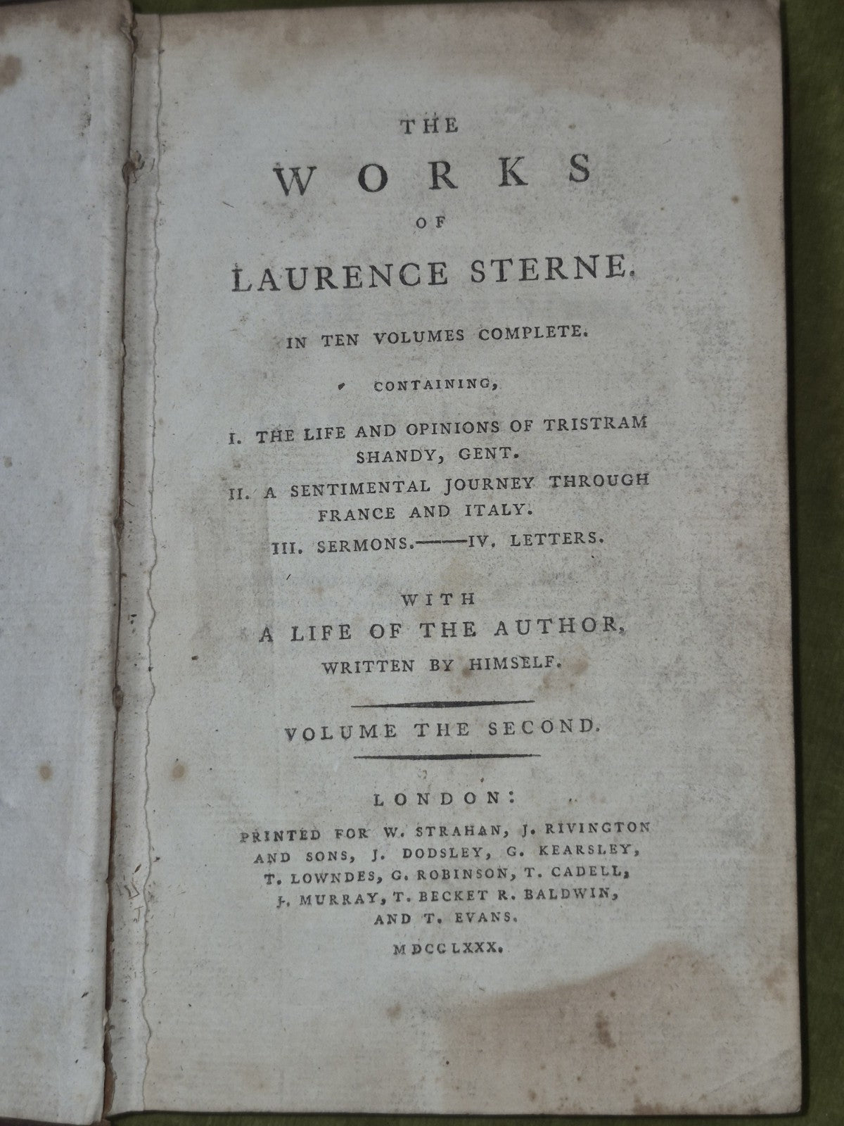 The Works of Laurence Sterne 1780 Volume 2 W Strahan Odd Volume4