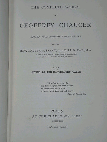 The Complete Works of Geoffrey Chaucer 1894 Oxford Clarendon 5 Vols8