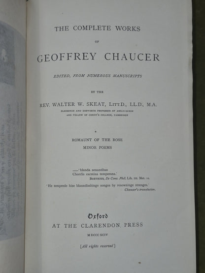 The Complete Works of Geoffrey Chaucer 1894 Oxford Clarendon 5 Vols6