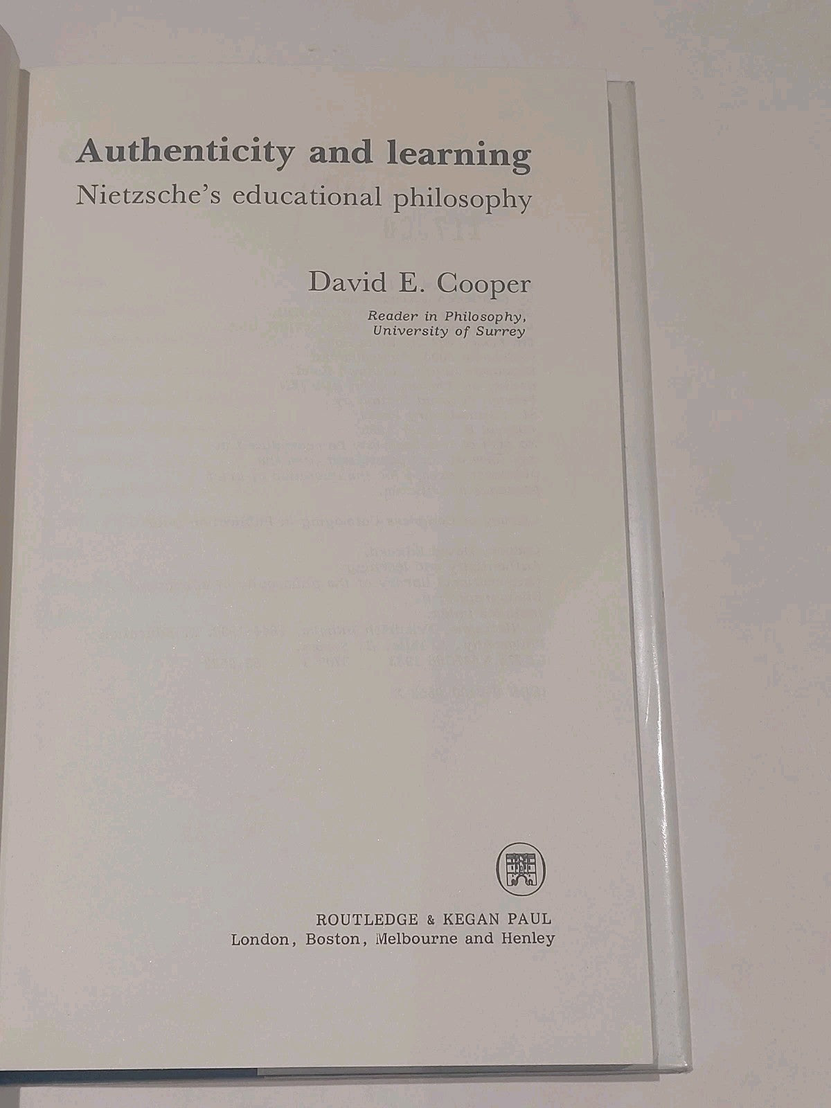 Authenticity and Learning  David Cooper (1983) 1st Ed Hb Book With Dj3