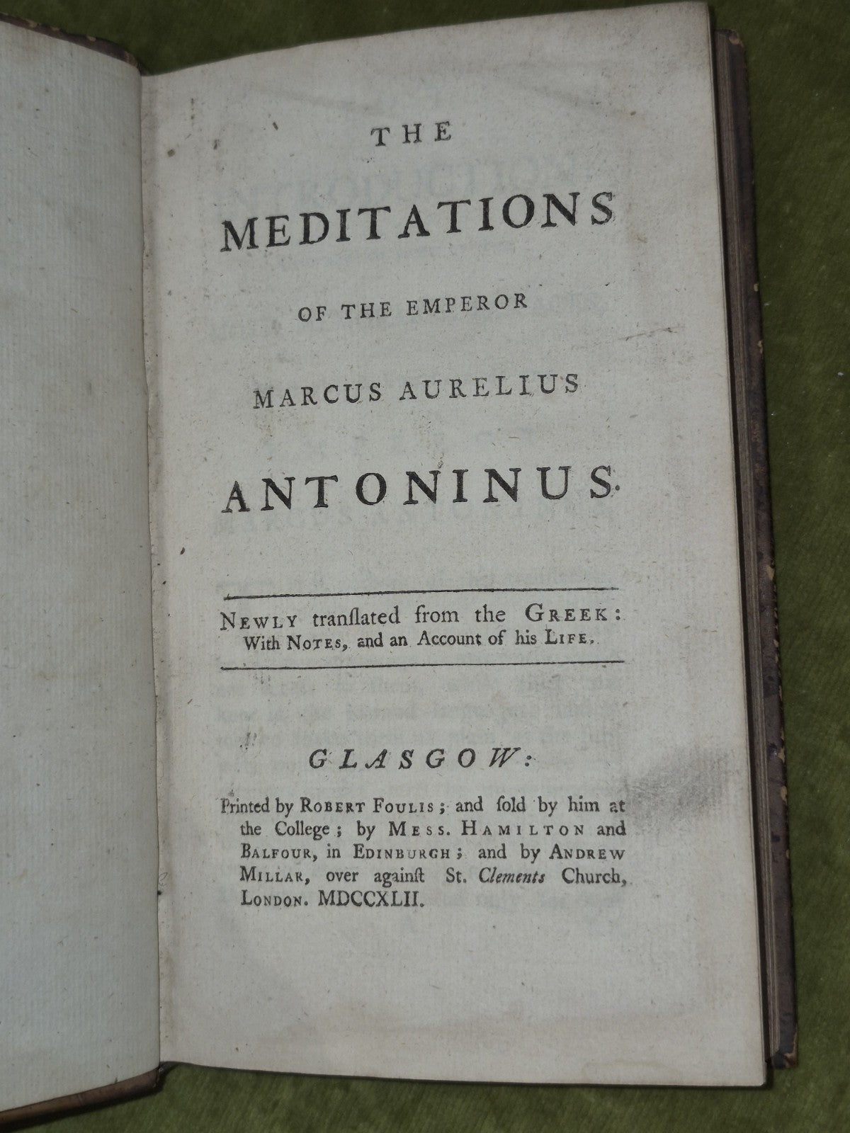 The Meditations of the Emperor Marcus Aurelius Glasgow 1741 Robert Foulis 3