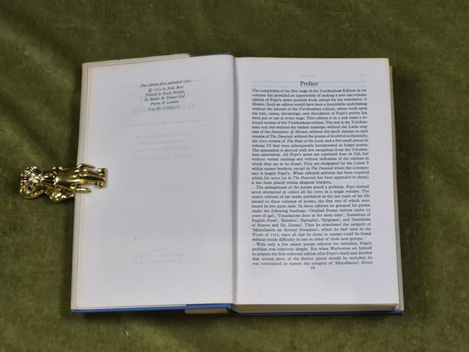 The Poems of Alexander Pope in 1 Volume - ed. John Butt, Methuen 1963 with DJ5