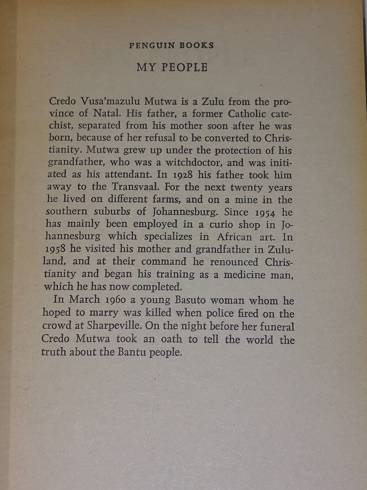 My People - Credo Mutwa. Writings Of A Zulu Witch Doctor-out of Print PB  1977 3