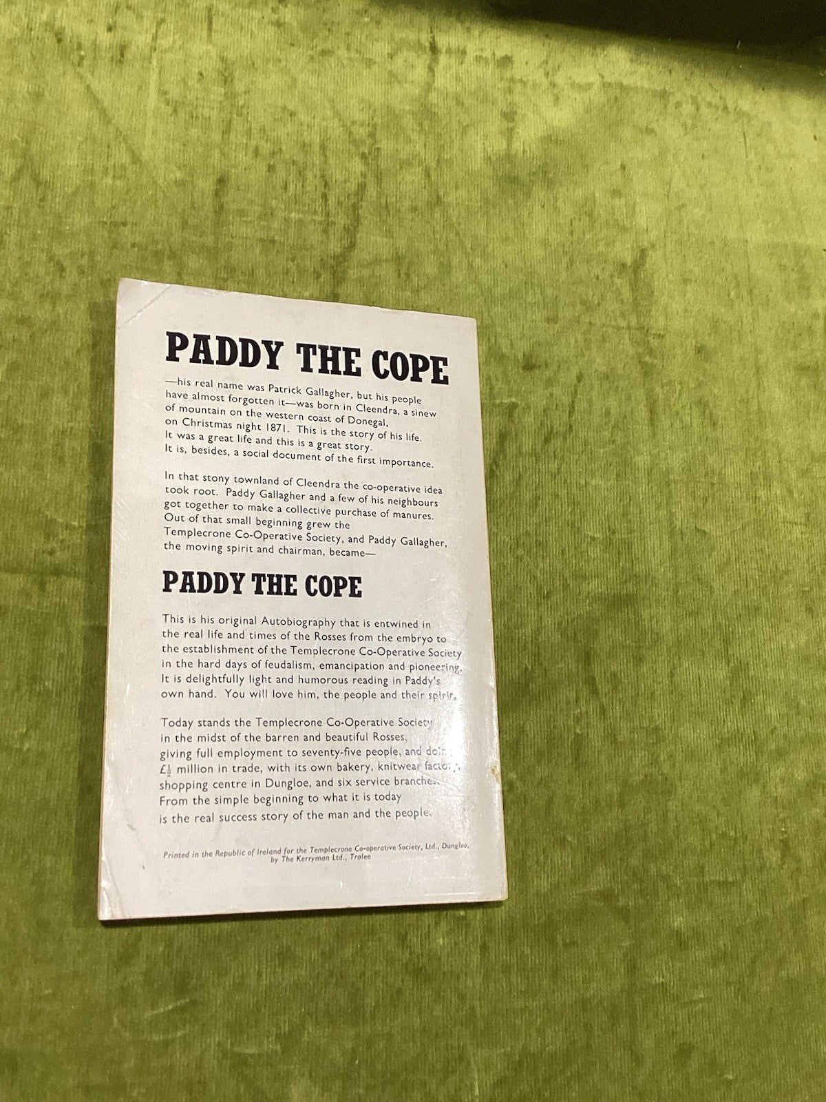 Paddy The Cope by Patrick Gallagher [Templecrone Co-operative Society] pb book2