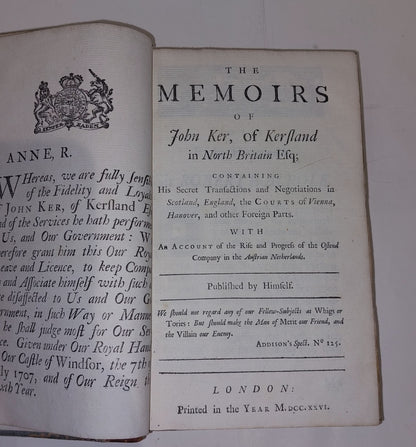 Antiquarian Book, Memoirs of John Ker, of Kersland in North Britain (1726)5