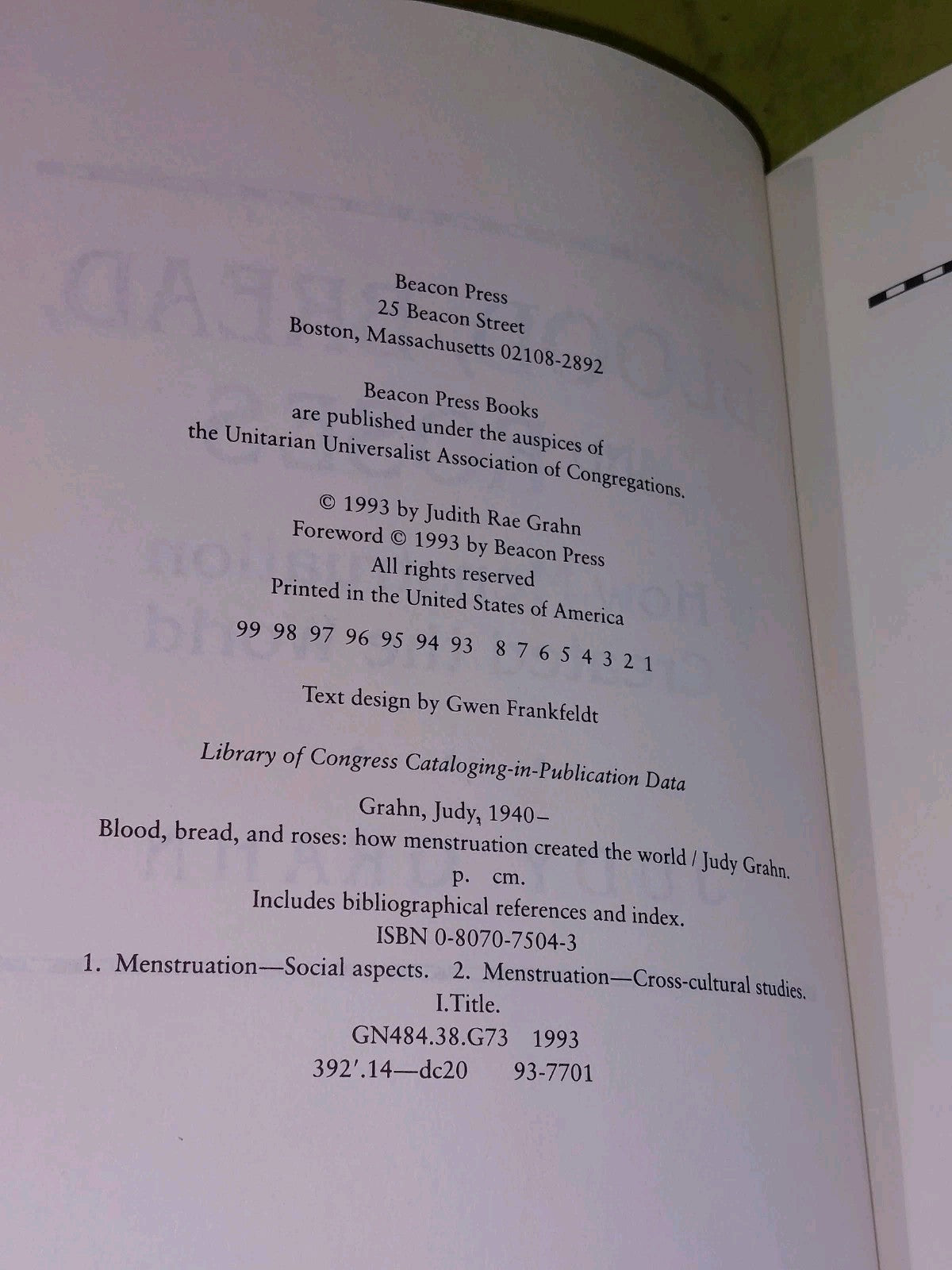 Blood, Bread, and Roses: How Menstruation Created the World Judy Grahn HB (1993)3