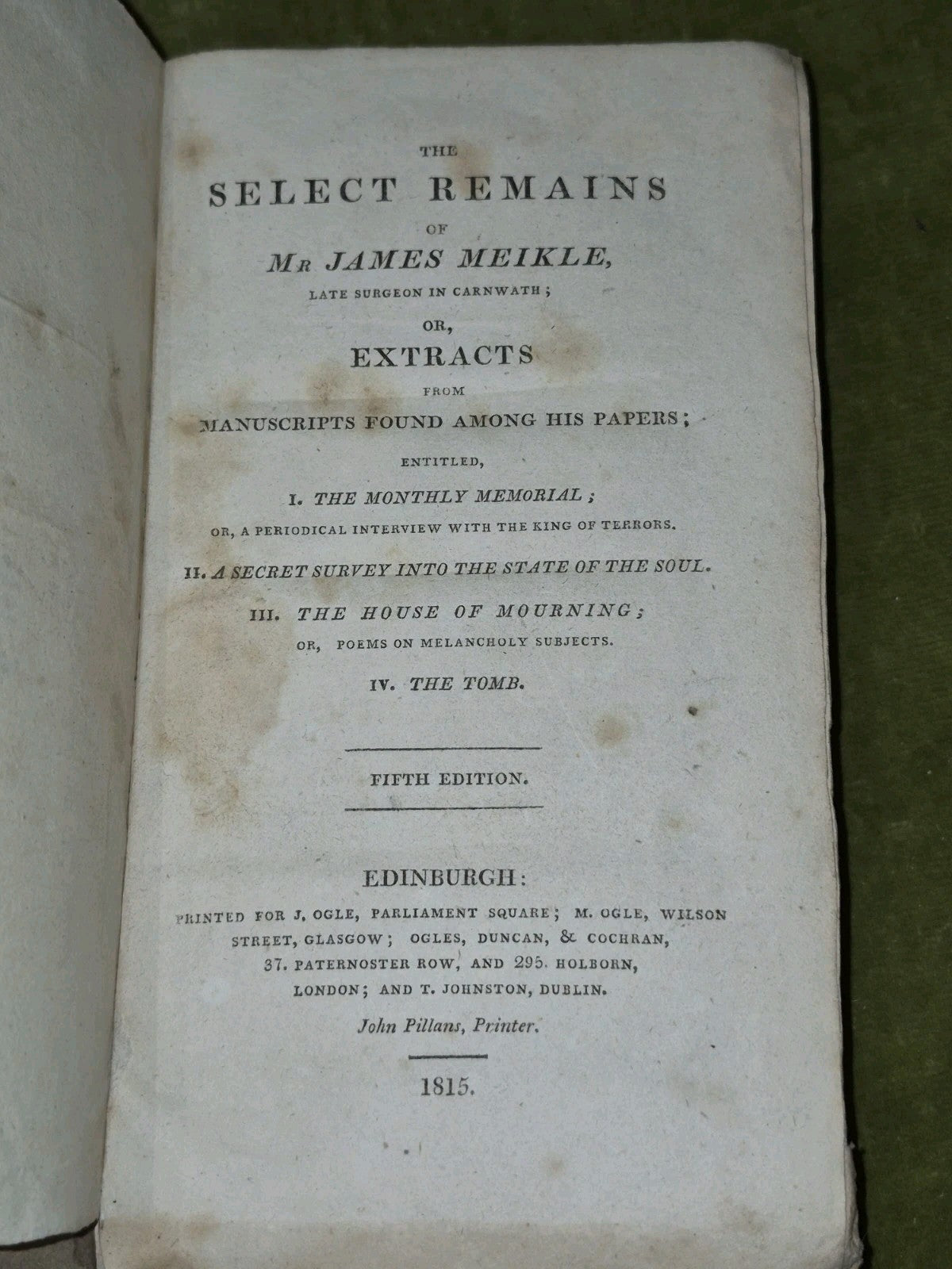 Select Remains of Mr James Meikle Fifth Edition 1815 Edinburgh0