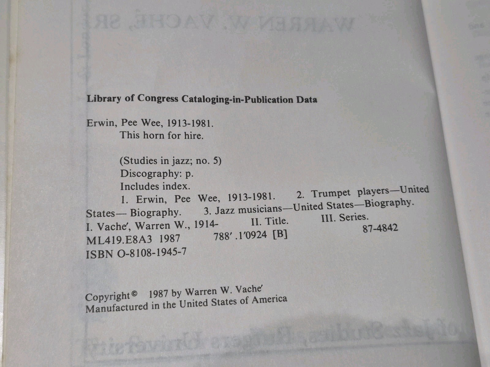 This Horn For Hire - The Life and Career of Pee Wee Erwin (1987) Warren W Vache6