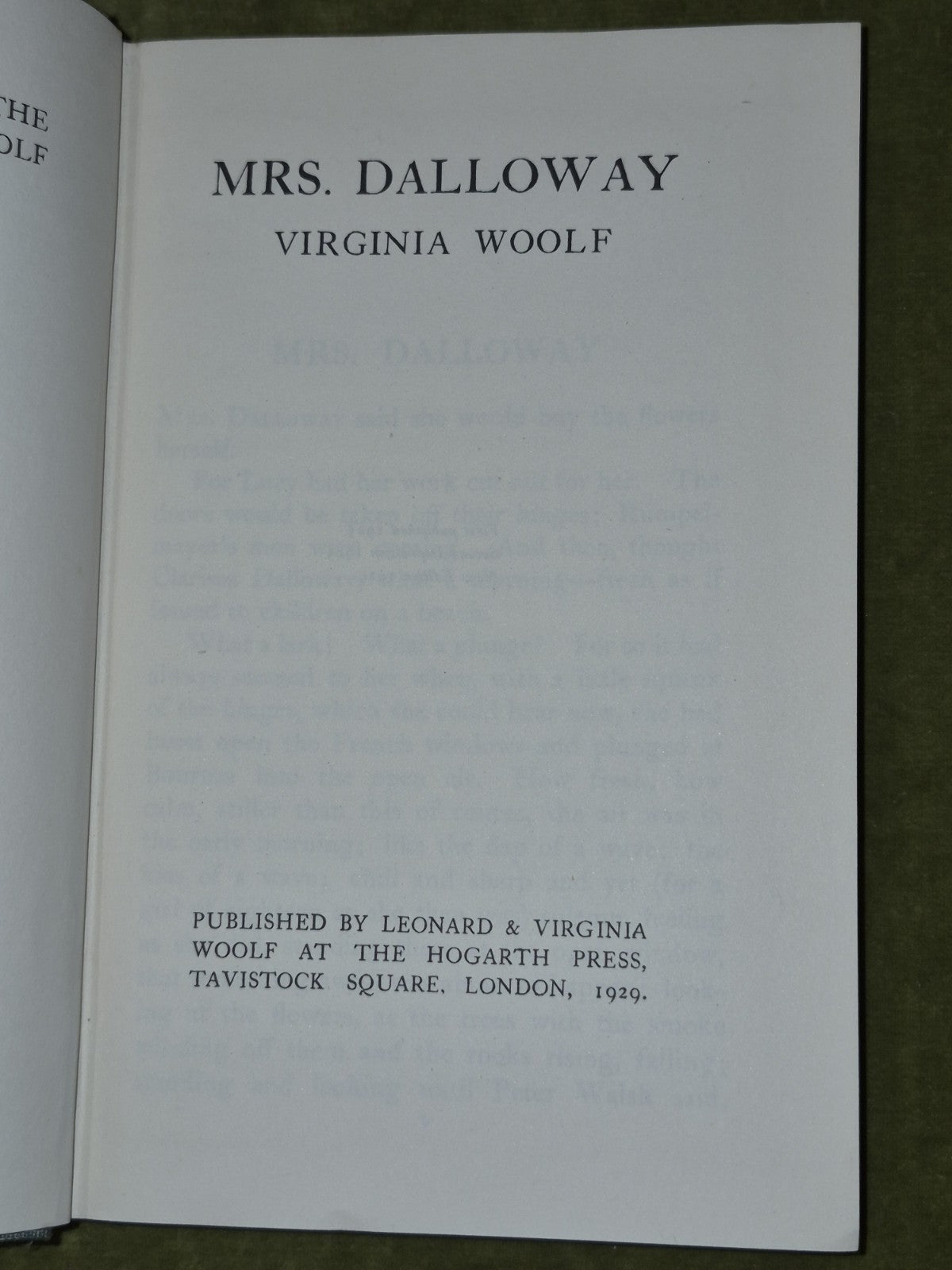 Mrs Daloway Virginia Woolf First New Edition 1929 Hogarth Press3