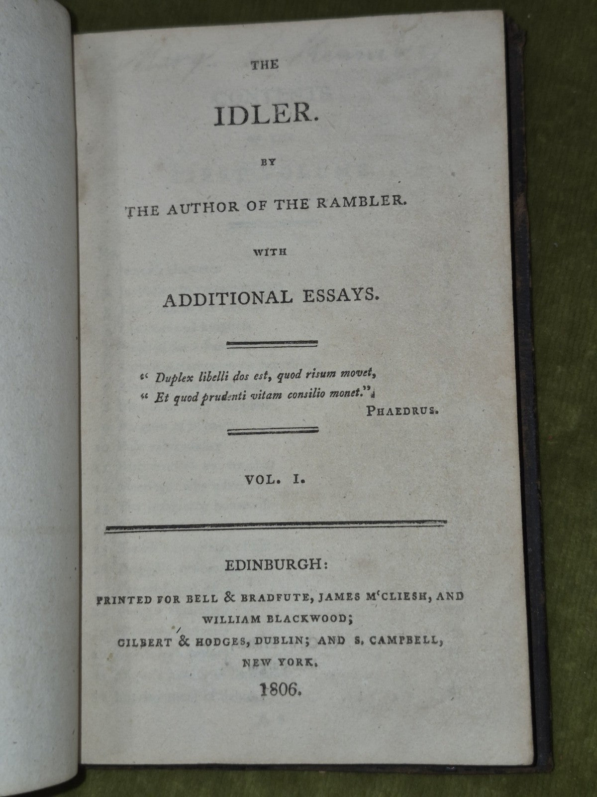 The Idler Samuel L Johnson Vol 1 1806 Bell & Bradfute Edinburgh4
