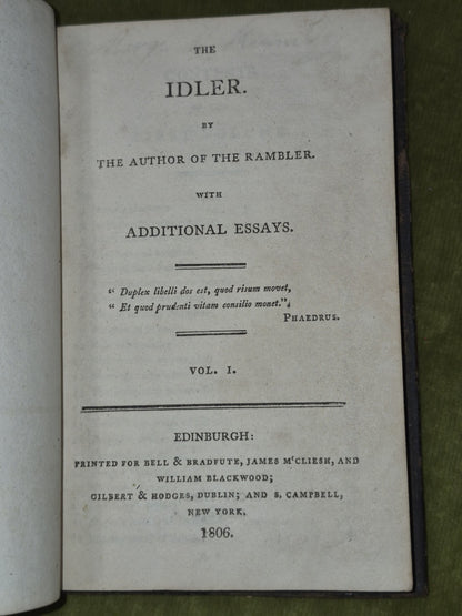 The Idler Samuel L Johnson Vol 1 1806 Bell & Bradfute Edinburgh4
