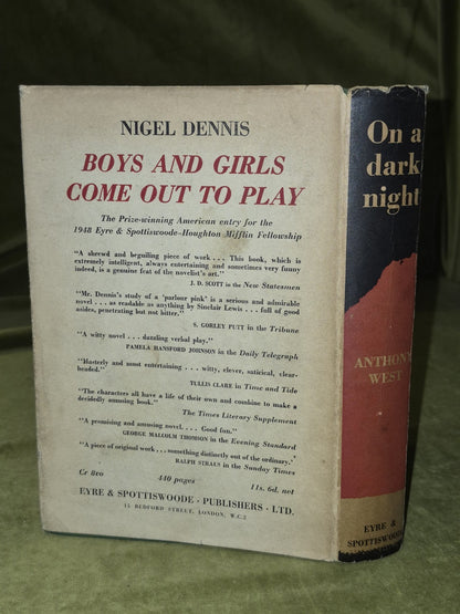 On A Dark Night Anthony West First Edition 1949  Dustjacket1
