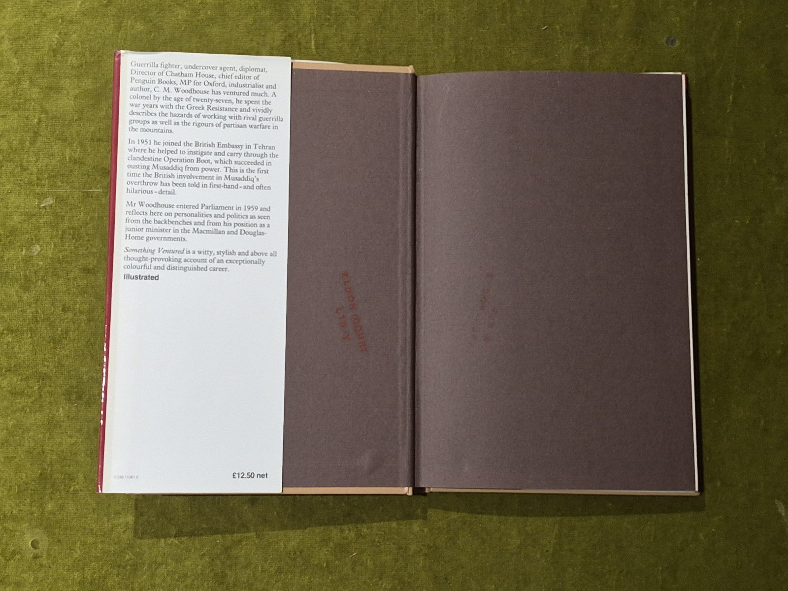 The Autobiography of C M Woodhouse : Something Ventured - Granada 1982 1st HB DJ4