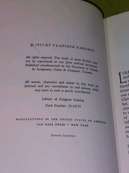 Lolita 1st edition 11th impression By Vladimir Nabokov, Putnam (1955)4