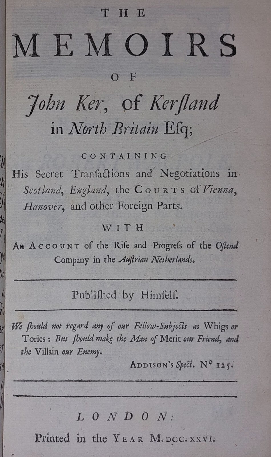 Antiquarian Book, Memoirs of John Ker, of Kersland in North Britain (1726)6