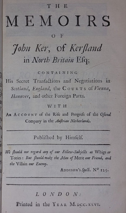 Antiquarian Book, Memoirs of John Ker, of Kersland in North Britain (1726)6