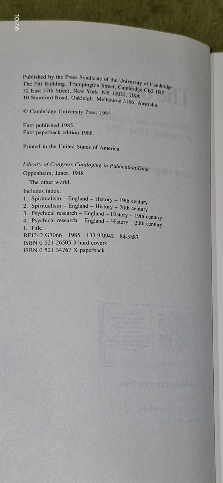 Janet Oppenheim :  The Other World Spiritualism and Physical Research in England5