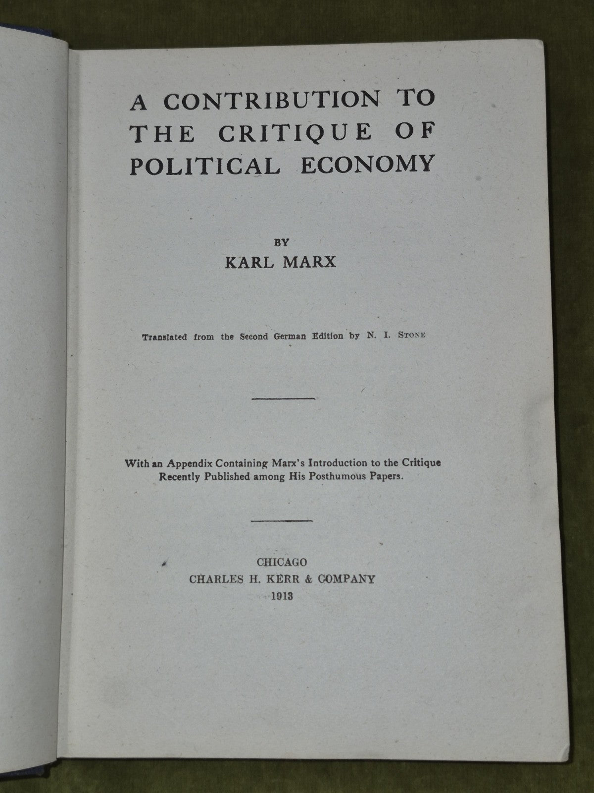 A Contribution to the Critique of Political Economy Karl Marx 1913 Charles Kerr3