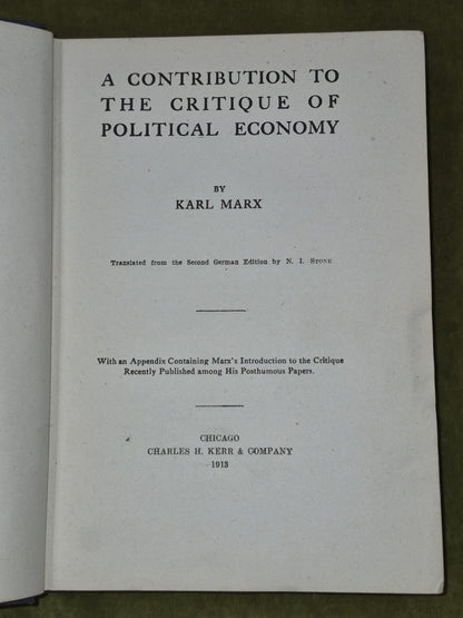 A Contribution to the Critique of Political Economy Karl Marx 1913 Charles Kerr3