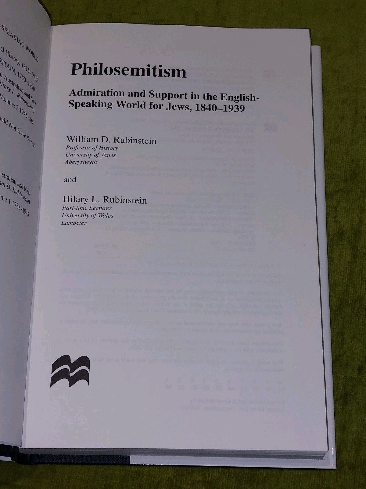 Philosemitism by W. & H. Rubinstein [Macmillian] 1999 HB/DJ Book4