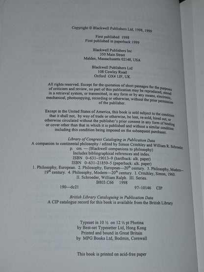 A Companion to Continental Philosophy (1999) Critchley, Schroder3