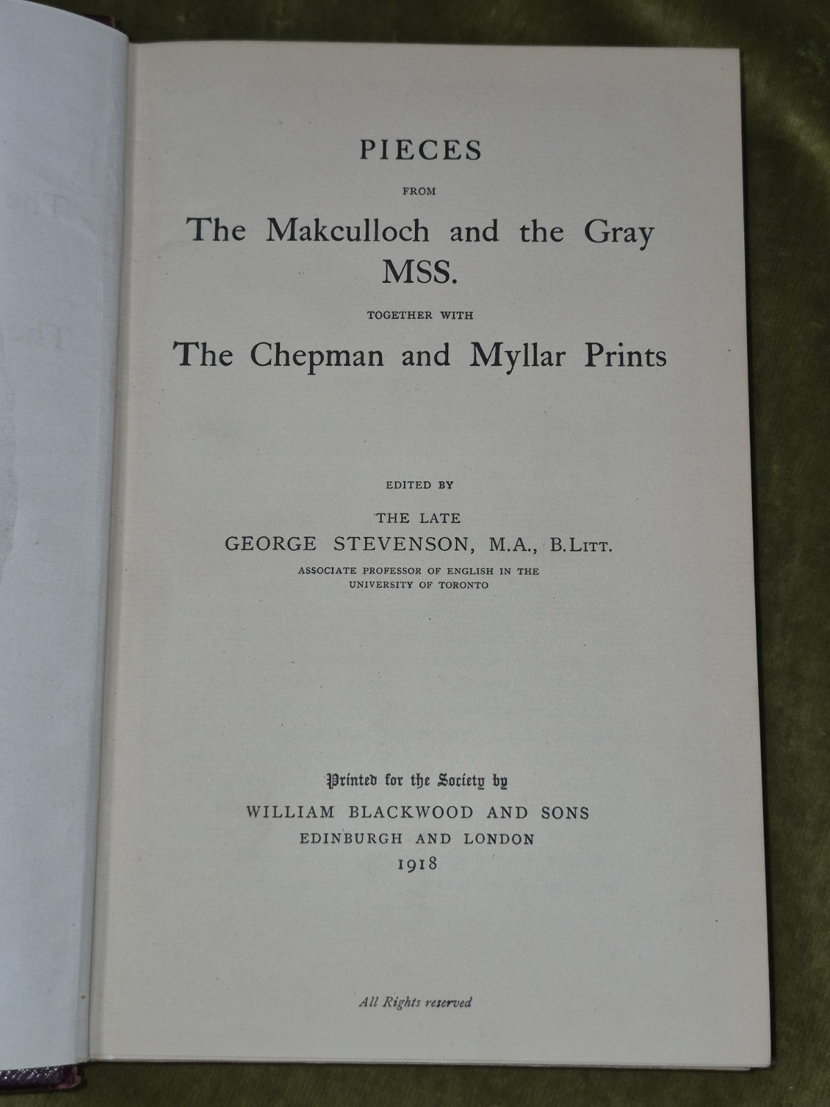The Makculloch and the Gray MSS Chepman Myllar Prints Scottish Text Society 19183