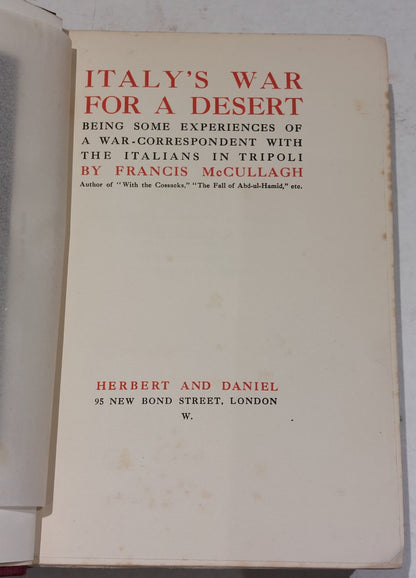 Italy's War for a Desert By Francis McMullagh. 1912 1st Edition 2
