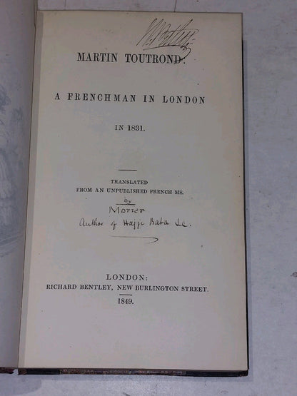 Martin Toutrond; or, Adventures of a Frenchman in London; James Morier (1849) Hb2