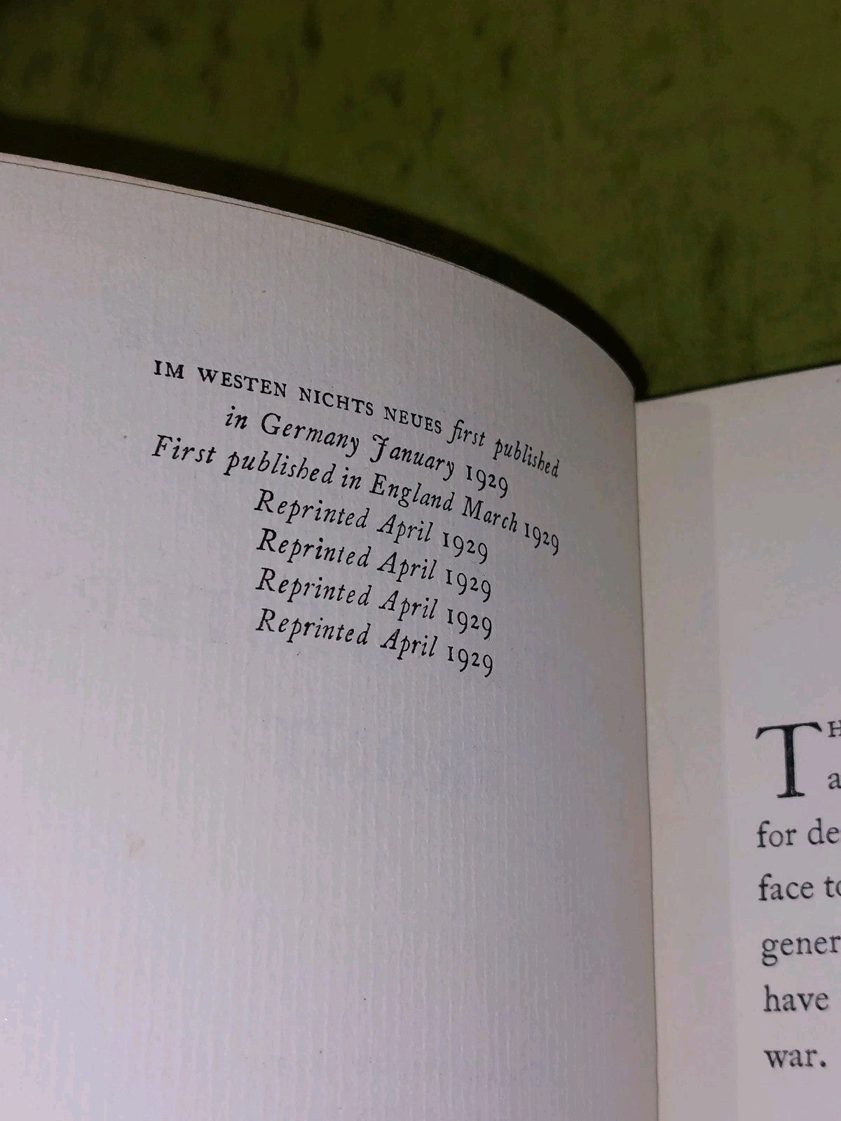 All Quiet On The Western Front By Erich Maria Remarque 1st Ed Reprint April 19294