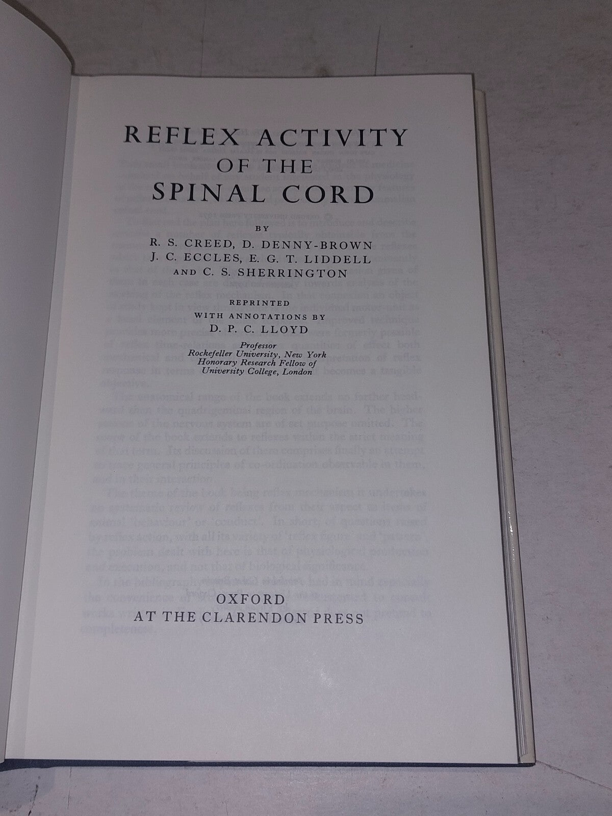 The Reflex Activity of the Spinal Cord by etc., R.S. Creed (1972) Hb Book3