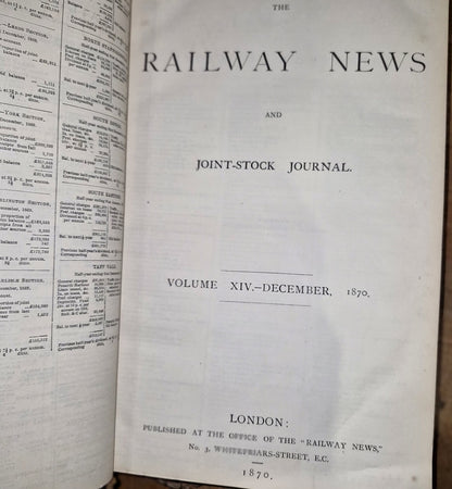 The Railway News For Year 1870 Large Leatherbound Summary Of Statistics & News 6