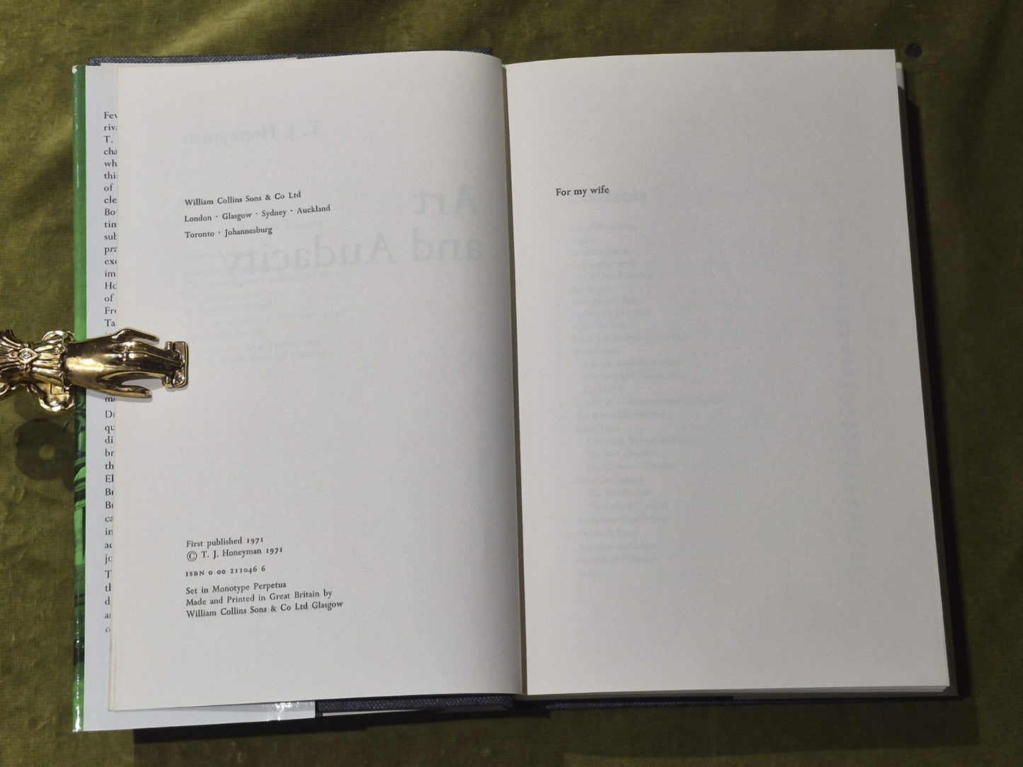 HONEYMAN, T. J.; Art and Audacity. 1971 1st Edition HB DJ3