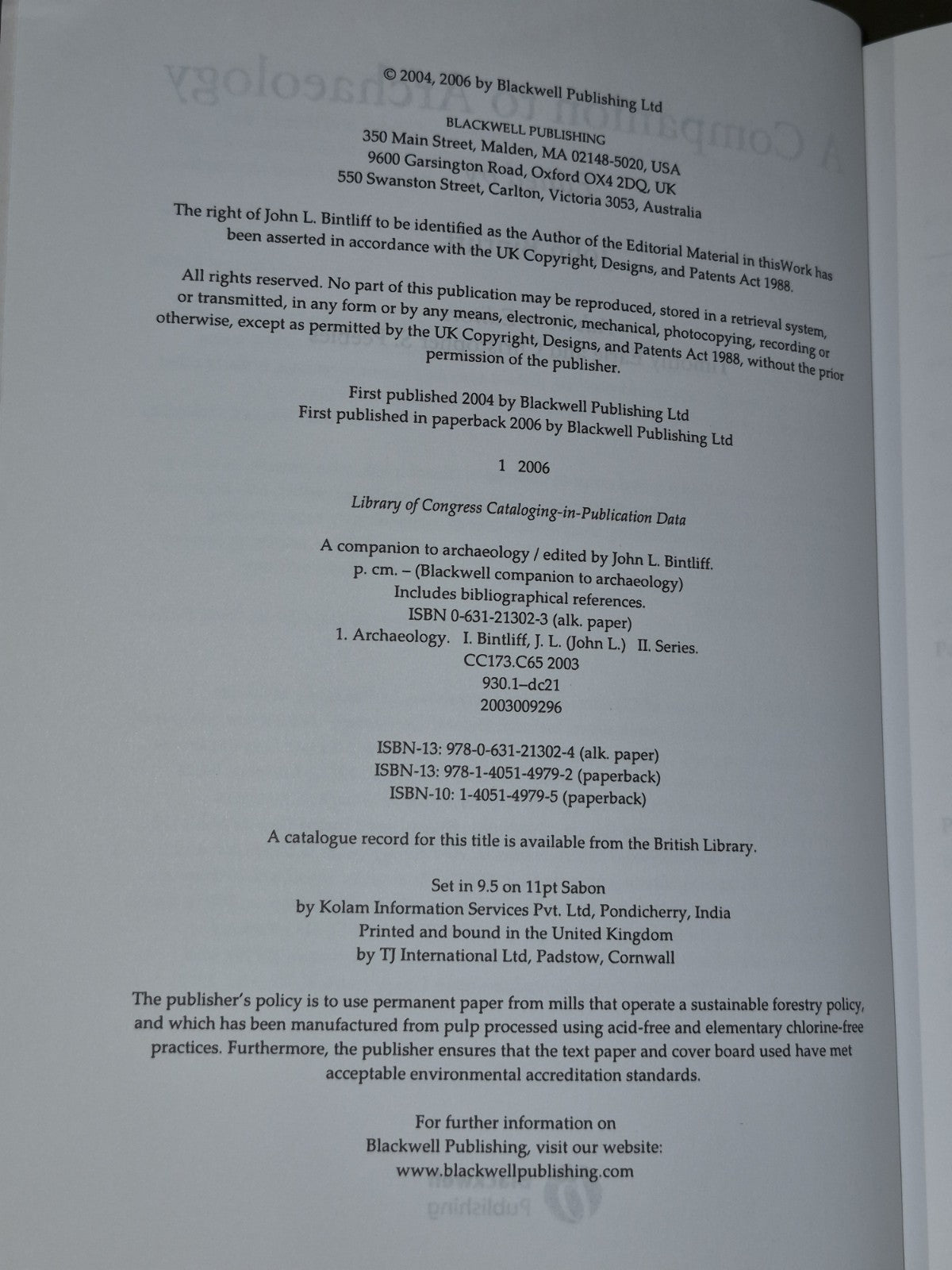 A Companion to Archaeology (2006) John Bintliff5