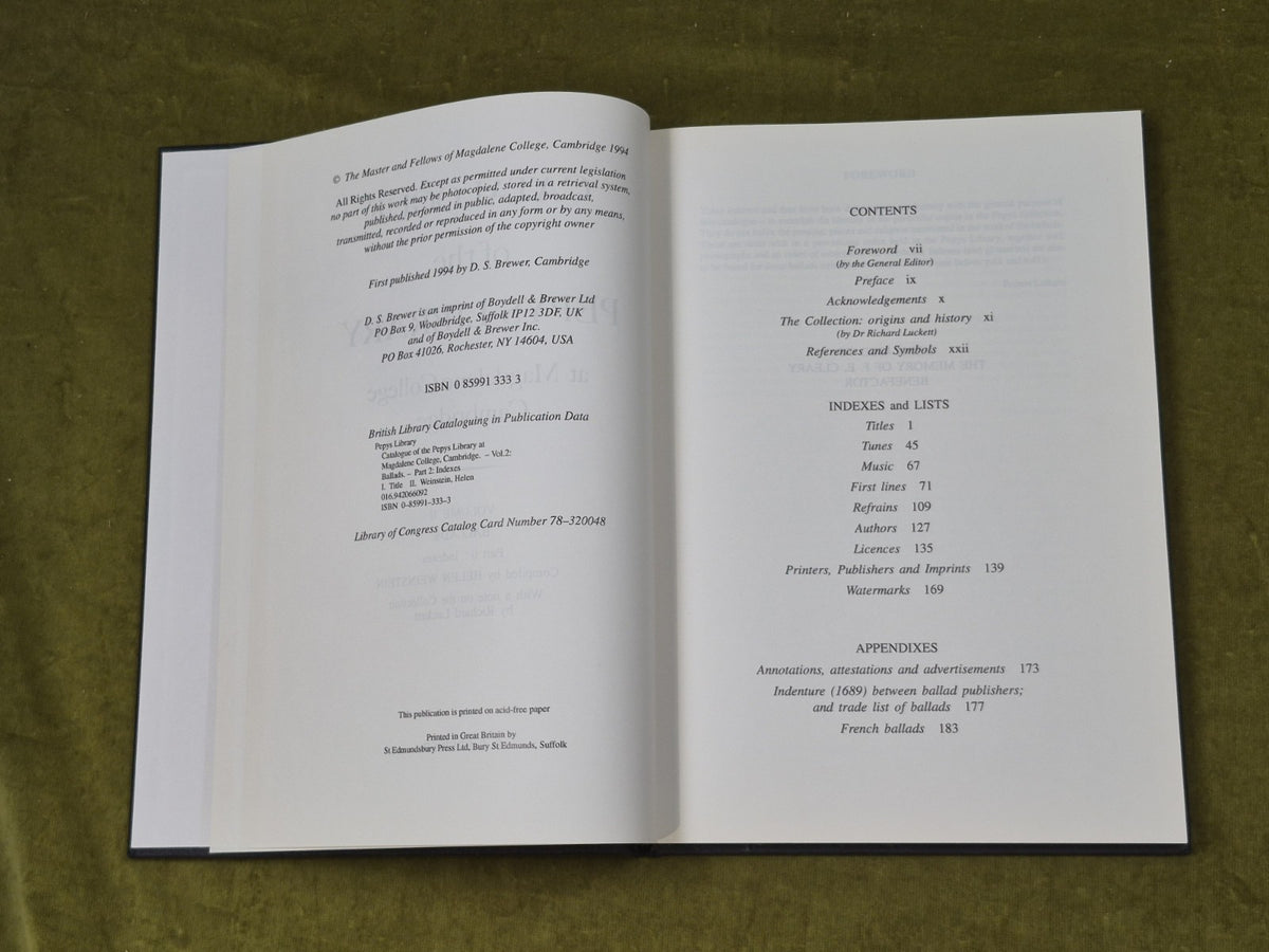 Catalogue of the Pepys Library Vol II : Ballads , Part 2 : Index - D S Brewer4