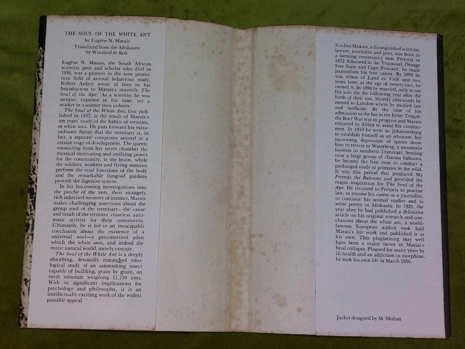 Marais, Eugene N. The soul of the white ant. J. Cape, 1970. 1st Uk Edition 2