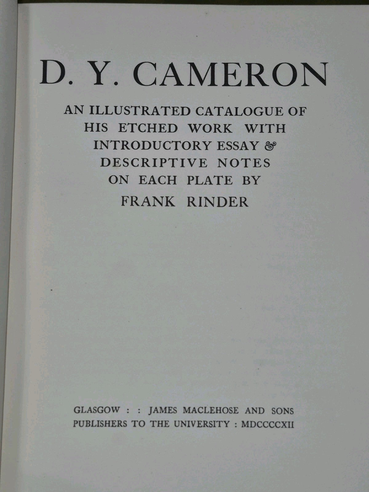 D Y Cameron An Illustrated Catalogue Frank Rinder 1913 Dustjacket6