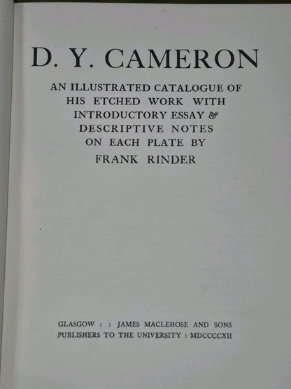 D Y Cameron An Illustrated Catalogue Frank Rinder 1913 Dustjacket6