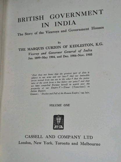 British Government in India Curzon 1925 Cassell First Edition 2nd Impression5
