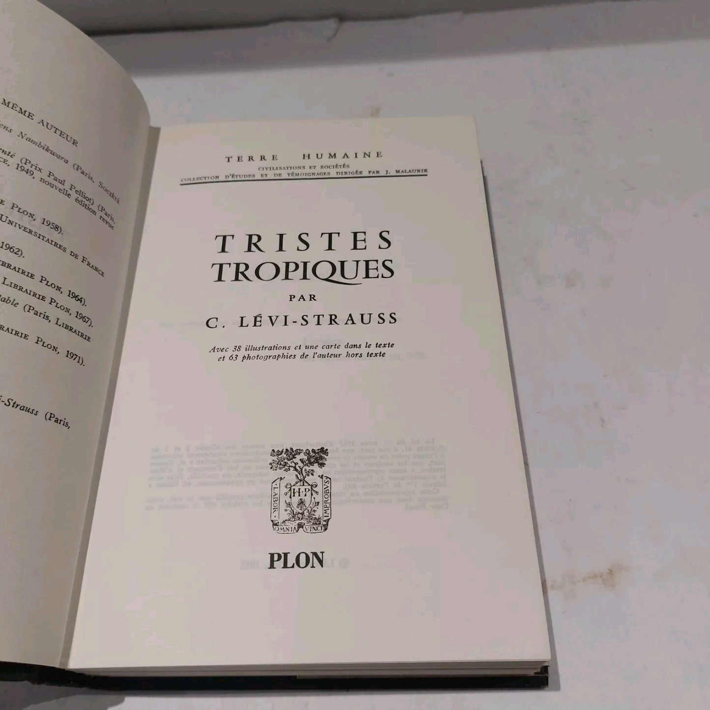 Tristes Tropiques (1971) LeviStrasse Claude, Published By Plon 5