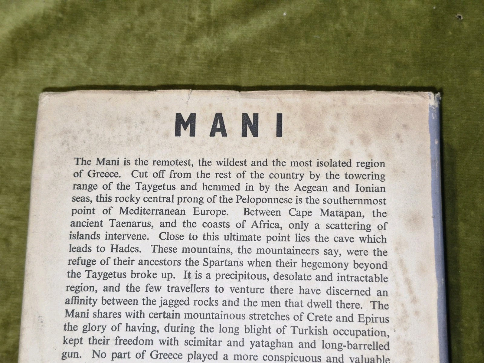 Mani Travels in the Southern Peloponnese - Patrick Leigh Fermor , 1958 1st/1st 2